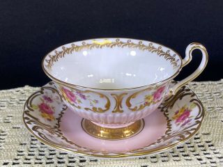 Foley Eb 1850 Bone China England Teacup & Saucer Floral Pink & Gold Trim
