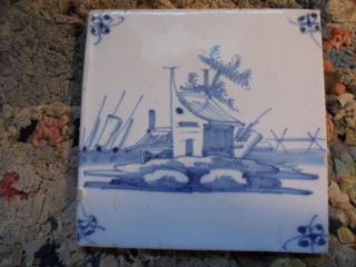 Delftware Tile 1780 - 1820 Blue Castle Ships