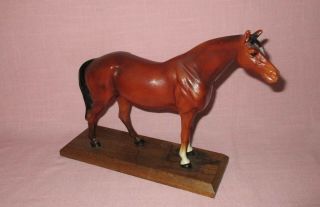 Antique Early 20th C.  Hubley Cast Iron Horse Doorstop Figure Wood Base