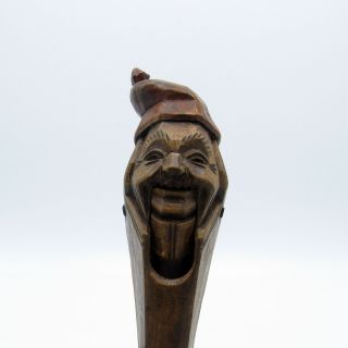 Antique Carved Wood Nutcracker Man With Hat,  Ring At The Back Of Head