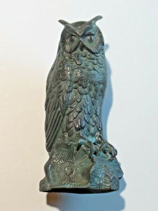Vintage Cast Iron Figural Owl Perched On Log Figurine Door Stop Heavy 10 " Tall