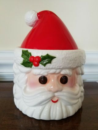 Fitz & Floyd Christmas Santa Head Candy/ Cookie Treat Jar Ceramic