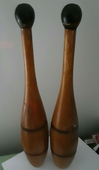 (2) Antique Wooden Bowling Juggling Pins 2 Lb Each