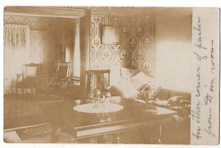 092220 Vintage Rppc Real Photo Postcard Of Parlor Sitting Room Interior