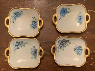 4 Vintage German Porcelain Hand Painted Blue & White Blue Forget Me Flower Bowl