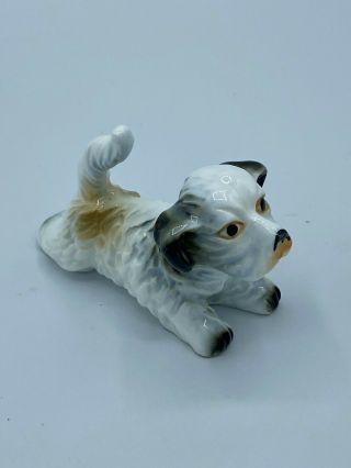 Vintage Dog Figurine Collectible Ceramic Puppy Black,  White