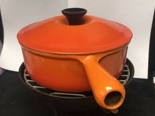 Le Creuset Rare French Vintage Le Creuset Cast Iron 2 Pot Fondue Set,  Red W/lids