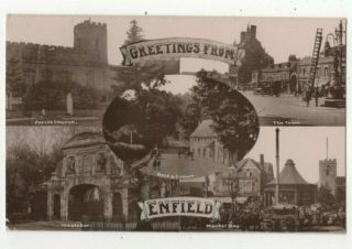 Greetings From Enfield Middlesex 22 Sep 1916 Vintage Rp Postcard 328c