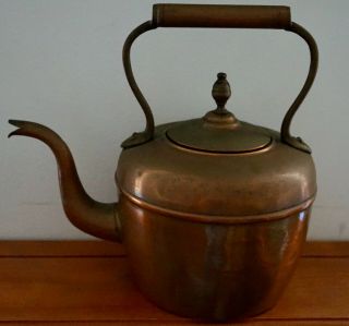 Antique Copper Moroccan Tea Kettle W/lid And Acorn Finial