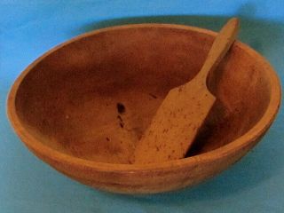 Large Antique Round Hand - Made Wooden Bowl - Butter Churn Or Dough Bowl 16 " Diam