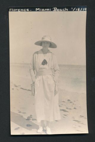 1919 Victorian Woman On The Beach In Miami,  Florida Vintage Photo