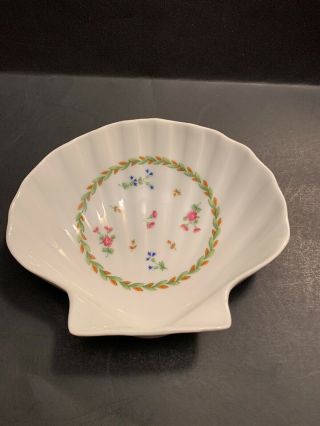 Limoges Castel France Soap Dish Porcelain Flower Floral Scallop Shell Shape Vtg