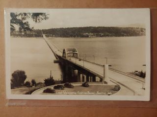 Rppc Vintage Lake Washington Floating Bridge Seattle Real Photo Postcard A1