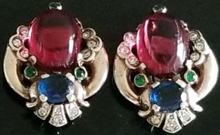 Rare Vtg Singed Trifari Alfred Philippe Sterling Silver Cabochon Earrings