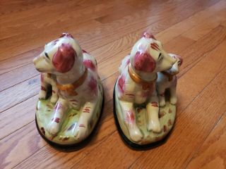 pair YFSL STAFFORDSHIRE style pink DOG & PUPPY figurines 6 