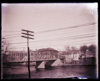 One (1) Late 1800s/early 1900s Glass Negative; Railroad Bridge Over River,  Local?