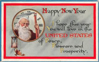 Old Year Pc - Father Time With Scythe,  Hourglass,  & Lamp By Clock At Midnight