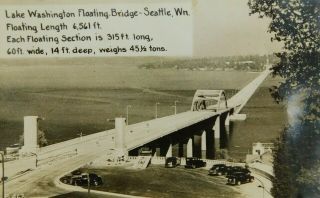 Lake Washington Floating Bridge - Seattle Wa Real Photo Rppc Vintage Postcard