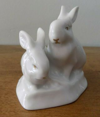 Hungarian Porcelain Hollohaza 2 White Bunnies Rabbits Figurine 4834 Handpainted