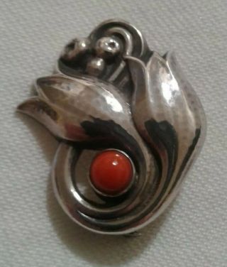Vintage Georg Jensen Coral Sterling Silver Brooch Pin No.  100a