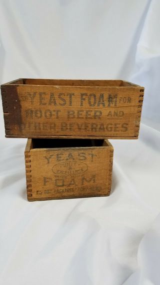 Antique Yeast Foam Wooden Boxes - Set Of 2 - Dovetail Construction