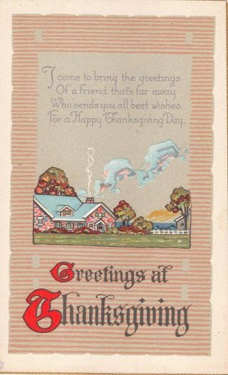 Old Art Deco Thanksgiving Motto Postcard Of A Home Scene - Series 977 D