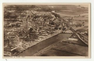 Carmarthen & River Towy Vintage Aerial View Postcard Carmarthenshire Wales 299c