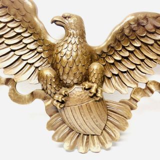 Vtg Large 1958 Syroco American Bald Eagle Wall Plaque Shield Usa Flag Gold 45”