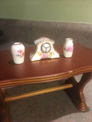 Dollhouse Miniature Reutter Porzellan Porcelain Clock And Vase Set 1:12 Scale