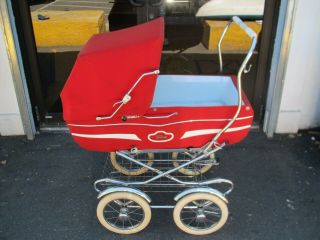 Giuseppe Peg Perego Antique Vintage Baby Stroller Carriage Canopy Italy Red