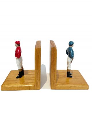 Vintage Horse Racing Jockey painted cast iron wood Bookends 2
