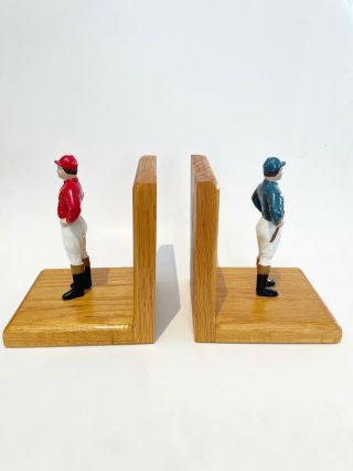 Vintage Horse Racing Jockey painted cast iron wood Bookends 3