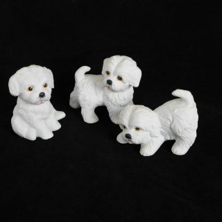 Home Interiors Homco Set Of 3 White Puppy Dogs 1411 Figures Shitzu Maltese