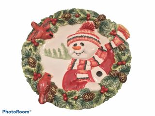 Fitz And Floyd 2003 Christmas Woodland Snowman 11 " Canape Plate