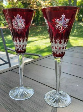 Waterford Crystal Vintage Snow Ruby Red Flutes - Set Of 2