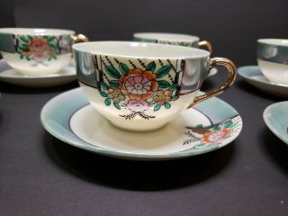 Vintage Set Of 6 Aqua/orange Tea Cup/saucer Made In Japan Tt Takito Lusterware