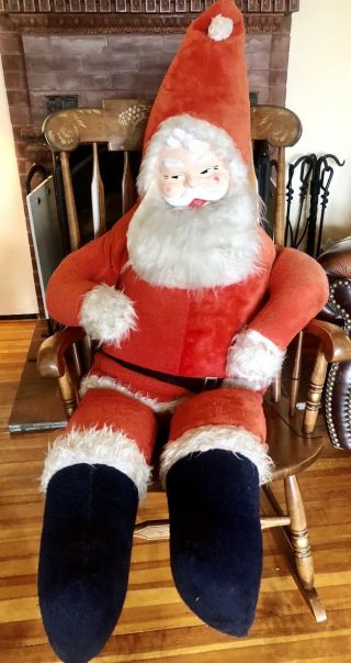 Antique Christmas 5ft Life Size Plush Santa Doll Store Display Rushton? Vintage
