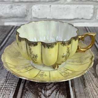 Vintage Yellow Lusterware Tea Cup & Saucer Bone China Royal Sealy? Made In Japan