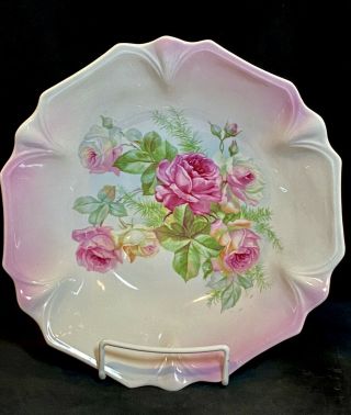 Antique Large Porcelain Handpainted Floral Roses Serving Bowl Germany Pristine