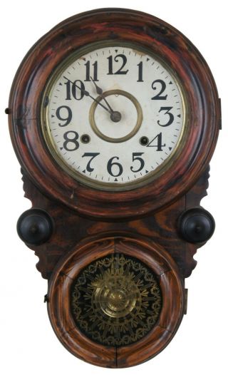 Vintage Pine Short Drop Artisan Wall Hanging Clock Round Glass Face Striking
