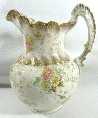 Victorian China Transferware Floral Footed Pitcher With Gold Accents