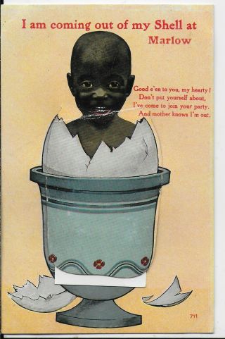 Vintage Drop Down Views Postcard,  Black Humour,  Coming Out Of My Shell In Marlow