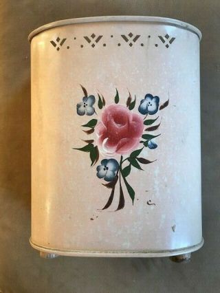 Vintage Detecto Metal Tole Trash Can - Pink With Painted Pink Rose Flower Design