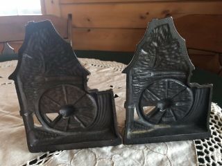 Water Wheel Grist Mill Antique Verona Cast Iron Bookends Coppery Bronze Finish 2