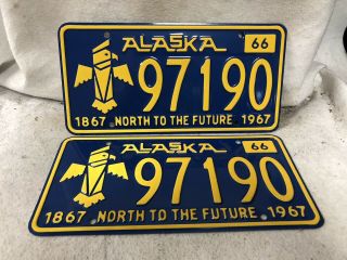 Vintage 1966 Alaska License Plate Pair