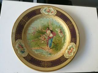 Antique Vienna Art Plate.  Classical Scene (woman,  Stream,  Cherubs).  10 " Dia.