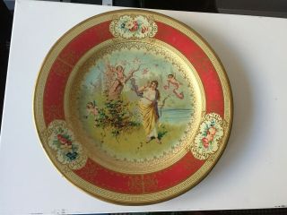 Antique Vienna Art Plate.  Classical Scene (woman,  Flowering Tree,  Cherubs).  10 "