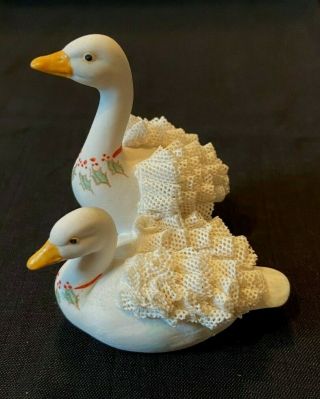 Sweet Muller - Volkstedt Mv Irish Dresden Ducks W Holly Porcelain Lace Figurine