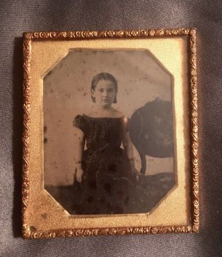 Ambrotype Of Young Girl Printed Dress With Bracelets 1/6 Plate