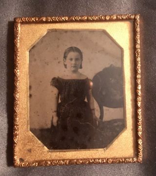 Ambrotype Of Young Girl Printed Dress With Bracelets 1/6 Plate 3